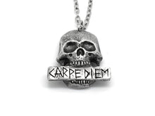 Antiqued Carpe Diem Skull Necklace, Seize the Day Jewelry
