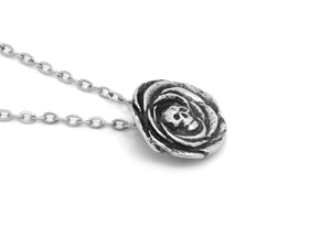 Rose Skull Necklace, Floral Memento Mori Pendant