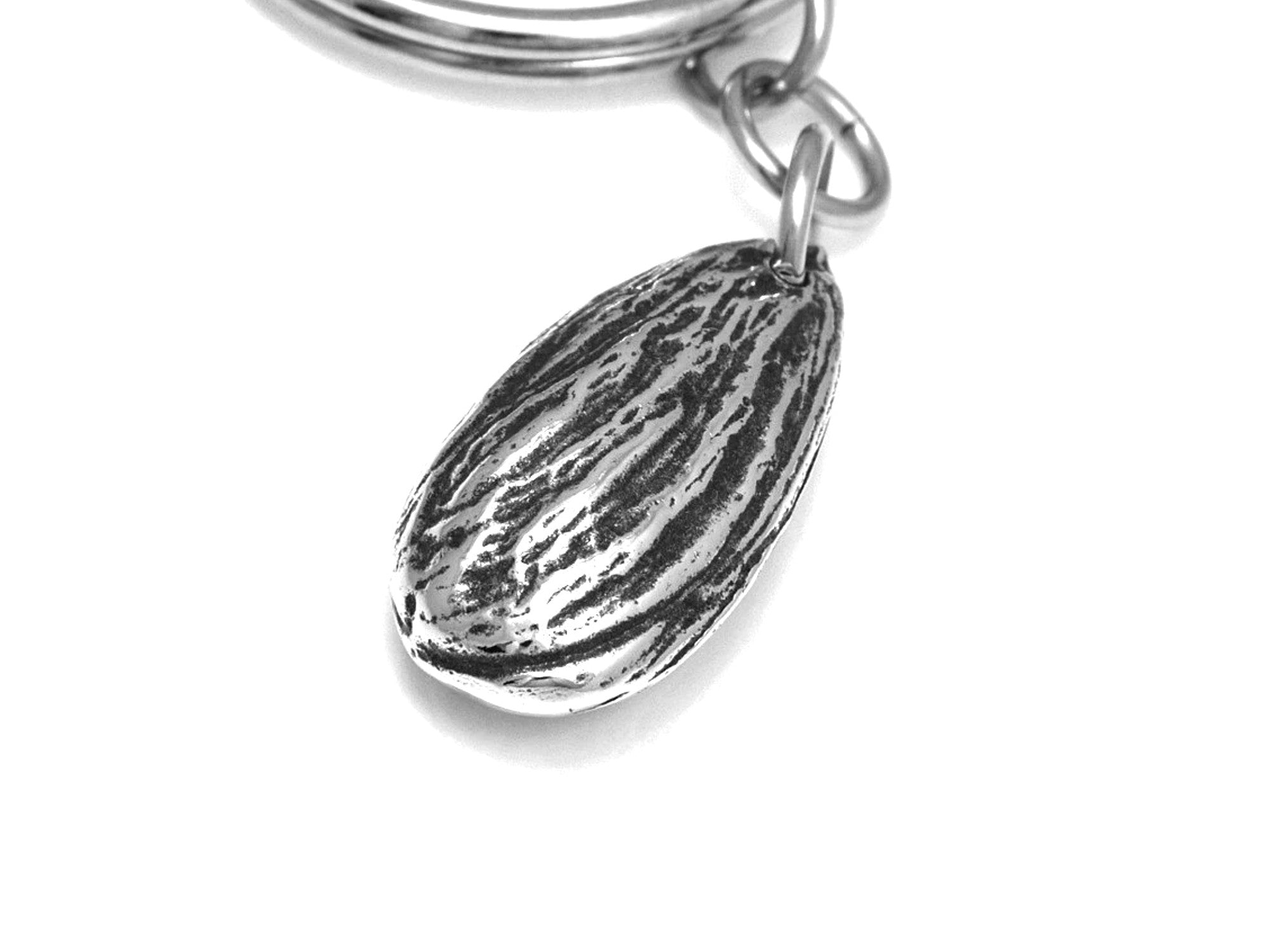 Almond Keychain, Nut Nature Keyring in Pewter