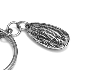 Almond Keychain, Nut Nature Keyring in Pewter