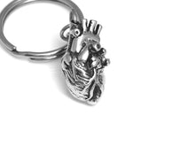 Anatomical Heart Keychain, Anatomy Keyring in Pewter