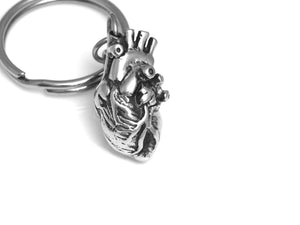 Anatomical Heart Keychain, Anatomy Keyring in Pewter