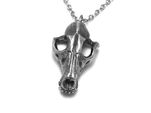 Antiqued Fox Skull Necklace, Oxidized Animal Skeleton Jewelry in Pewter