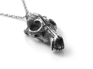 Antiqued Fox Skull Necklace, Oxidized Animal Skeleton Jewelry in Pewter