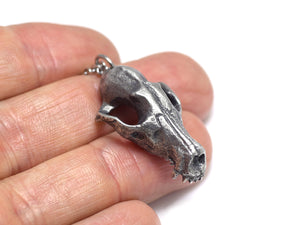 Antiqued Fox Skull Necklace, Oxidized Animal Skeleton Jewelry in Pewter