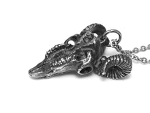 Antiqued Ram Skull Necklace, Blackened Aries Head Rock Jewelry in Pewter