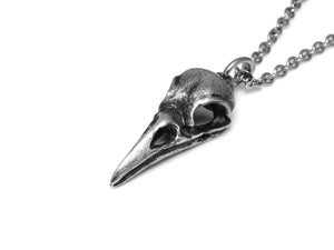 Antiqued Raven Skull Necklace, Ornithology Bird Watcher Gift Jewelry in Pewter