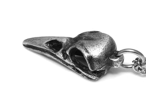 Antiqued Raven Skull Necklace, Ornithology Bird Watcher Gift Jewelry in Pewter