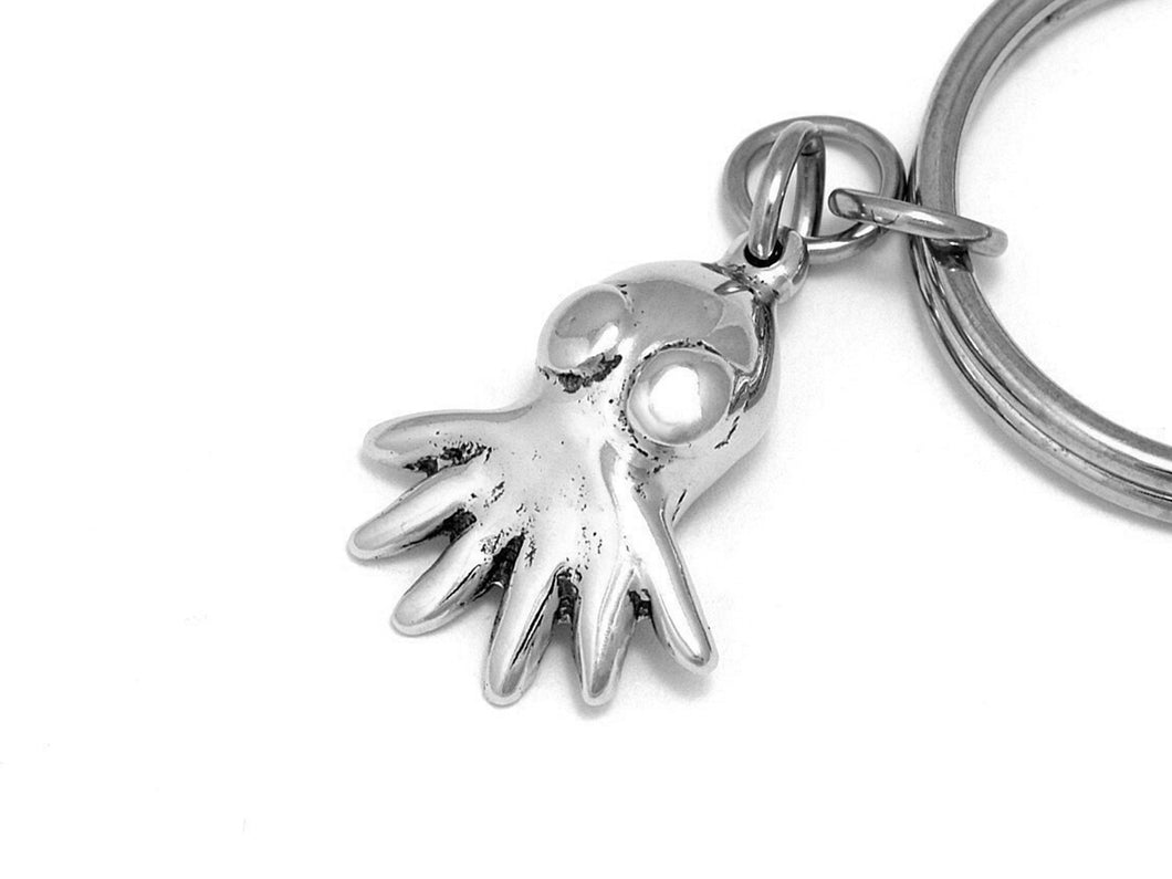Baby Octopus Keychain, Animal Keyring in Pewter
