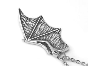 Bat Wing Necklace, Animal Vampire Jewelry in Pewter