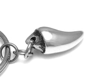 Vampire Bat Tooth Keychain, Animal Fang Keyring in Pewter