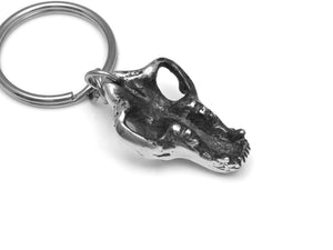 Bear Skull Keychain, Animal Skeleton Keyring in Pewter