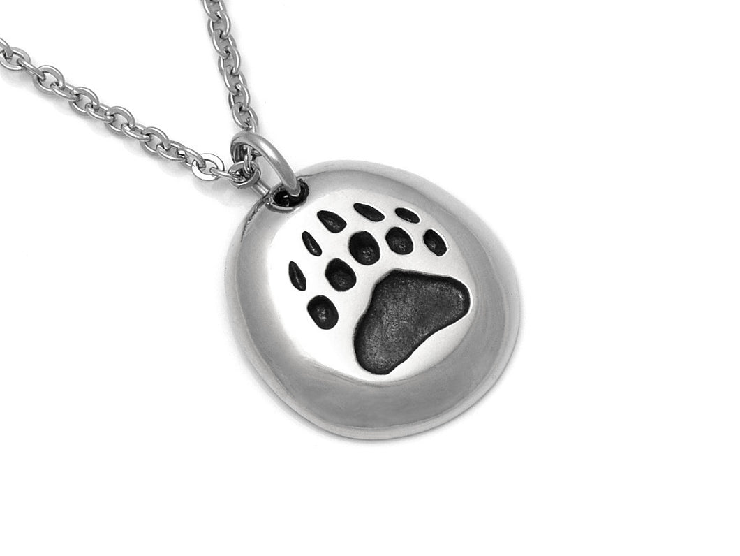 Bear Track Necklace, Animal Footprint Jewelry in Pewter