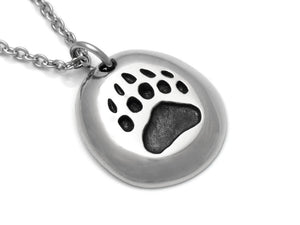 Bear Track Necklace, Animal Footprint Jewelry in Pewter