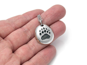 Bear Track Necklace, Animal Footprint Jewelry in Pewter