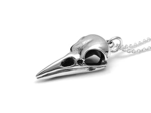 Raven Skull Necklace, Ornithology Bird Jewelry in Sterling Silver