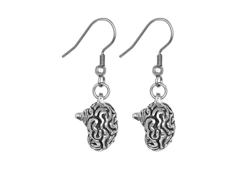 Human Brain Earrings, Anatomy Jewelry in Pewter