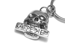 Carpe Diem Keychain, Human Skull Keyring in Pewter