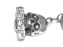 Carpe Diem Keychain, Human Skull Keyring in Pewter