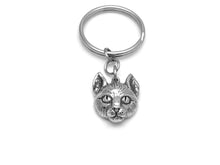 Cat Head Keychain, Animal Face Keyring in Pewter