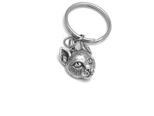 Cat Head Keychain, Animal Face Keyring in Pewter