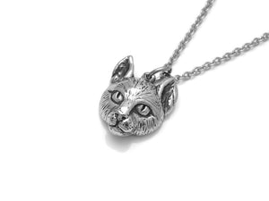 Cat Head Necklace, Animal Face Jewelry in Pewter