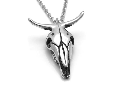 Cow Skull Necklace, Animal Jewelry in Pewter