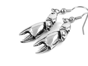 Crab Claw Earrings, Animal Jewelry in Pewter