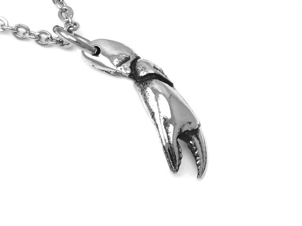 Crab Claw Necklace, Ocean Animal Jewelry in Pewter