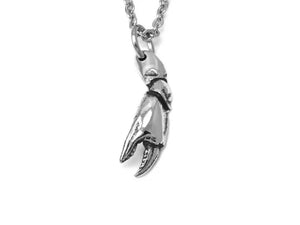 Crab Claw Necklace, Ocean Animal Jewelry in Pewter