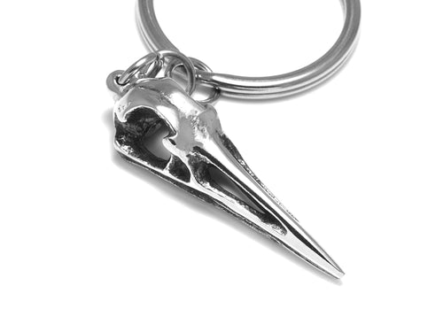 Crane Skull Keychain, Bird Keyring in Pewter