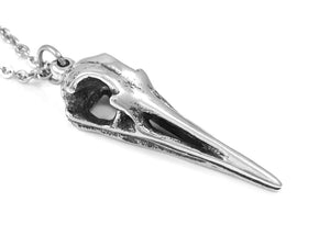 Crane Skull Necklace, Ornithology Bird Jewelry in Pewter