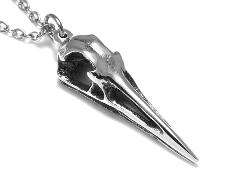 Crane Skull Necklace, Ornithology Bird Jewelry in Pewter