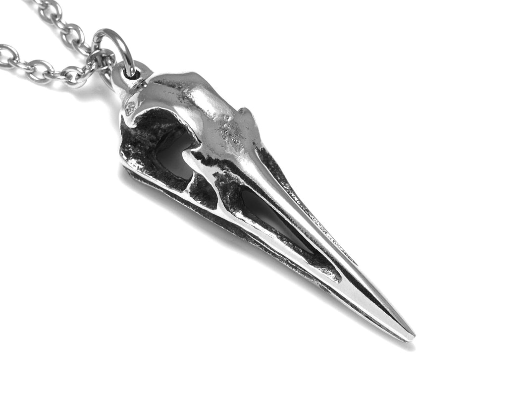 Crane Skull Necklace, Ornithology Bird Jewelry in Pewter