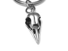 Crow Skull Keychain, Bird Cranium Keyring in Pewter