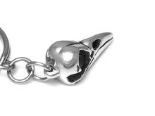 Crow Skull Keychain, Bird Cranium Keyring in Pewter