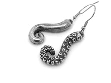 Curled Tentacle Earrings, Octopus Jewelry in Pewter