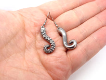 Curled Tentacle Earrings, Octopus Jewelry in Pewter