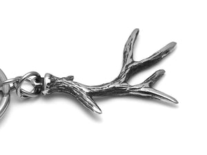 Deer Antler Keychain, Animal Keyring in Pewter