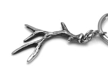 Deer Antler Keychain, Animal Keyring in Pewter