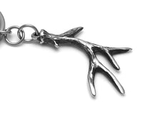 Deer Antler Keychain, Animal Keyring in Pewter