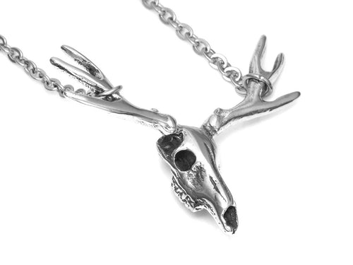 Deer Skull Necklace, Animal Jewelry in Pewter