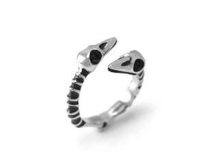 Double Raven Bird Skull Ring, Bird Jewelry in Pewter