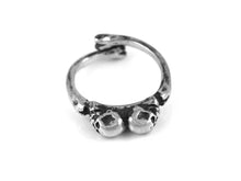 Double Skull Ring with Bone Band, Rock Jewelry in Pewter