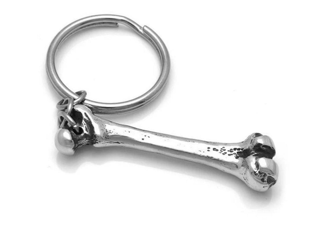 Femur Bone Keychain, Anatomical Keyring in Pewter