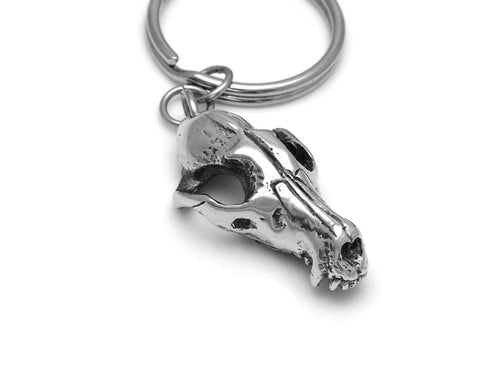 Fox Skull Keychain, Animal Skeleton Keyring in Pewter