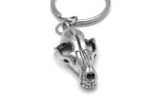 Fox Skull Keychain, Animal Skeleton Keyring in Pewter