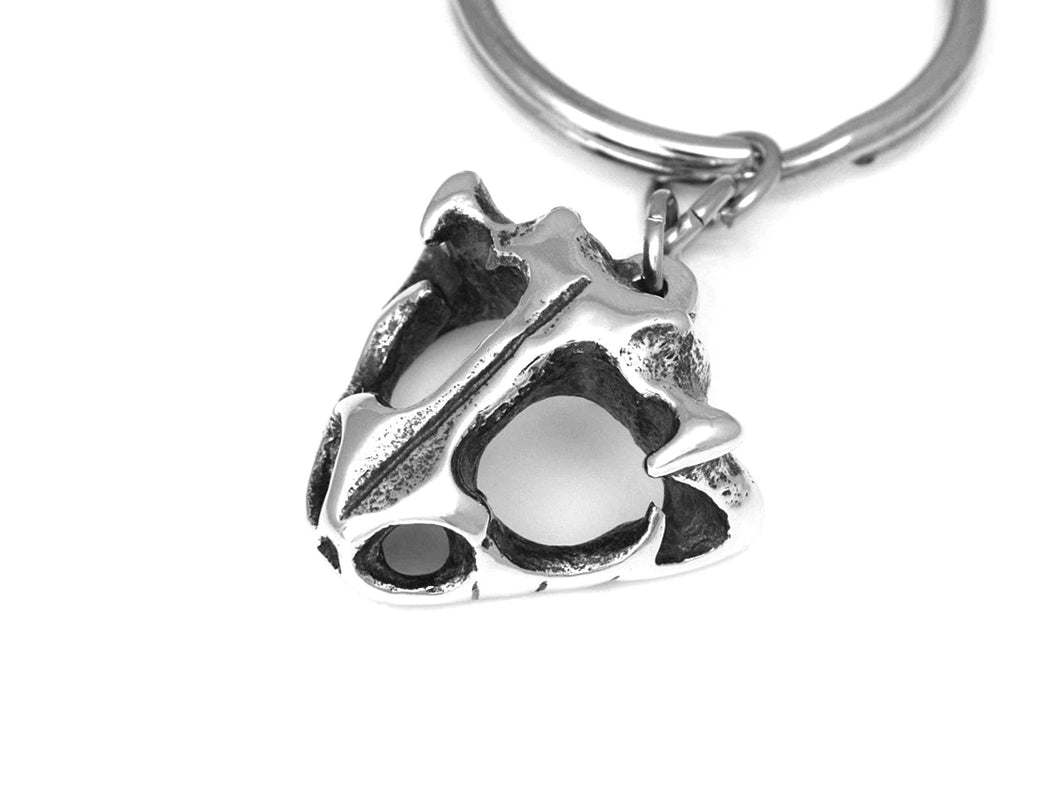 Frog Skull Keychain, Animal Skeleton Keyring in Pewter