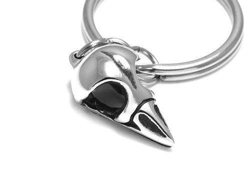 Goldcrest Skull Keychain, Bird Keyring in Pewter