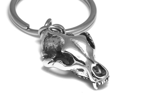 Grizzly Bear Skull Keychain, Animal Skeleton Keyring in Pewter